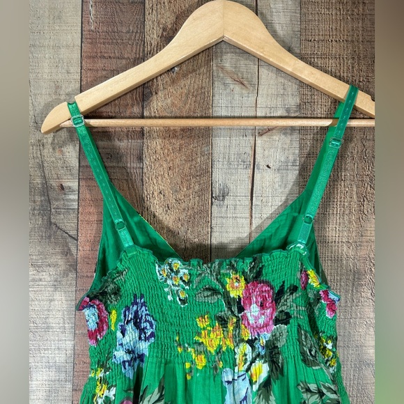 Green Floral Boho Medium Maxi Dress Cottagecore Festival Cotton Sundress Spring - Picture 7 of 9